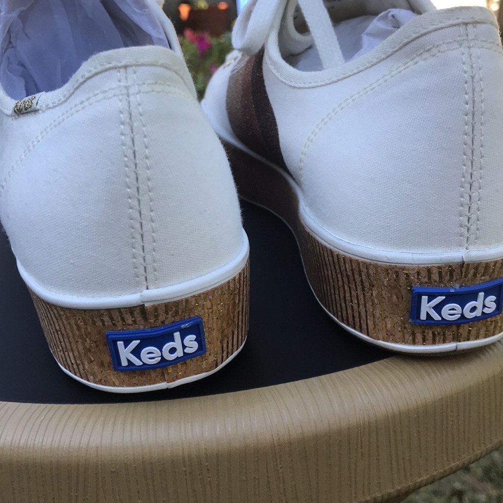 Keds New sneakers w Gold bronze laceUp Triple Kick Canvas wedge sneakers 9.5 - Picture 5 of 14